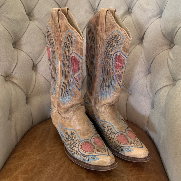 Corral Shoes - Corral Boots Antique Saddle Blue Jean Wing + Heart